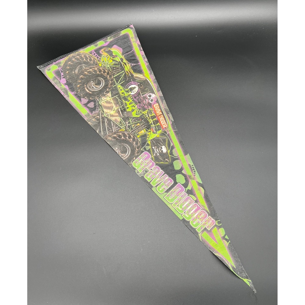 Vintage Grave Digger Monster Jam Pennant Green Purple Monster Truck Felt Banner